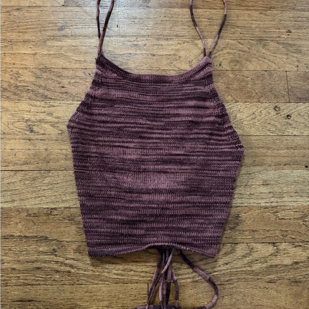 SHEIN Brown Knit Halter Crop Top with an Open Back